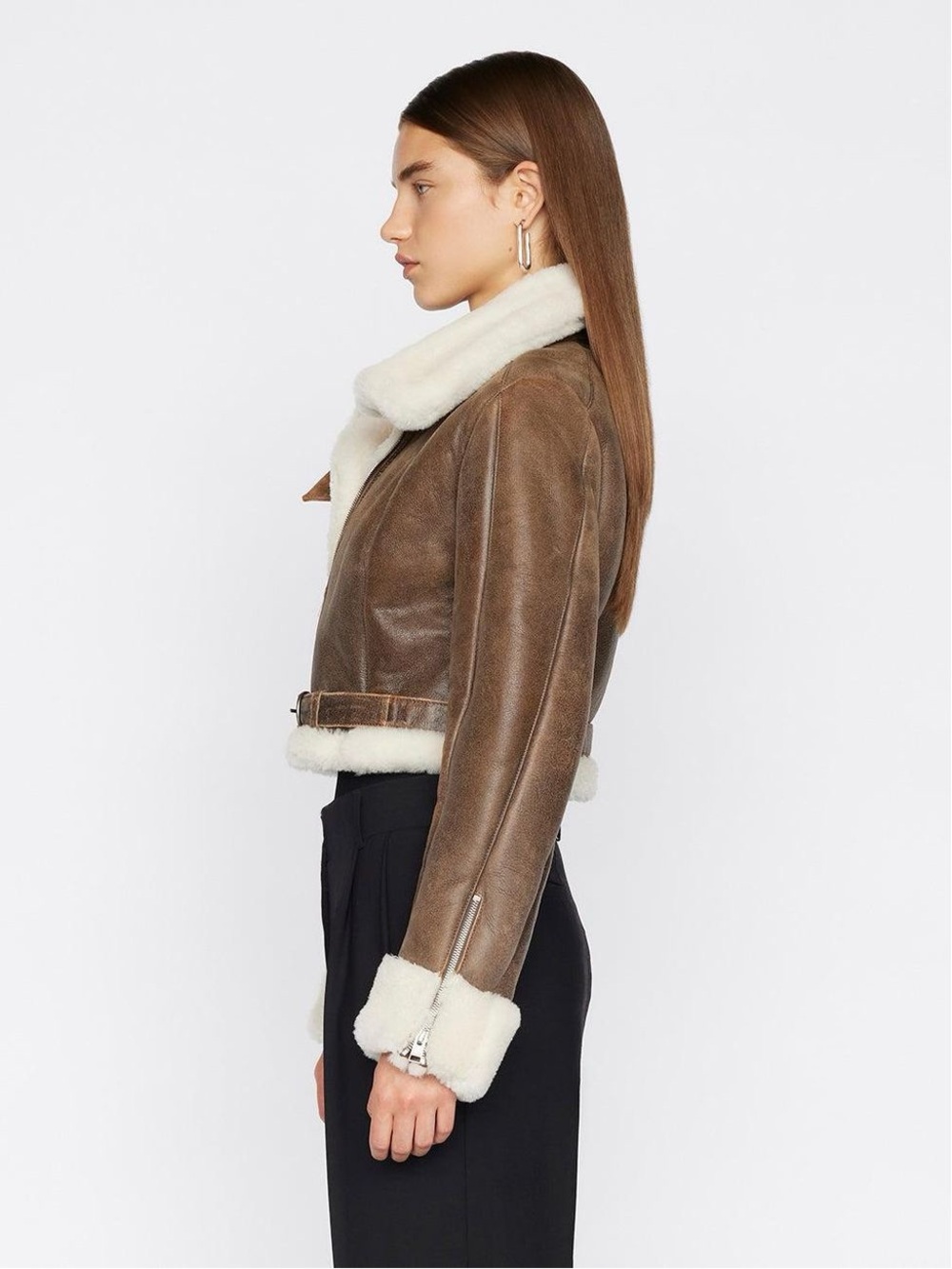 Frame Cropped Shearling Moto Jacket NEW - Picture 3 of 9